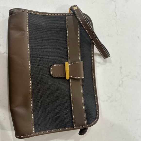 Dunhill Handbags - Vintage Dunhill Herringbone Brown and Black Leather Clutch